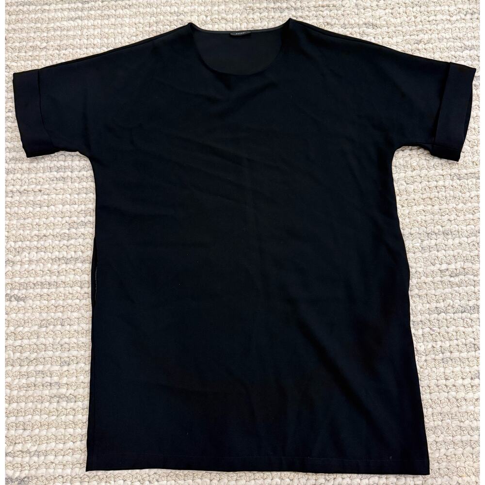 Natori Black Cuffed Short Sleeve Shirt Dress - XL - Pockets